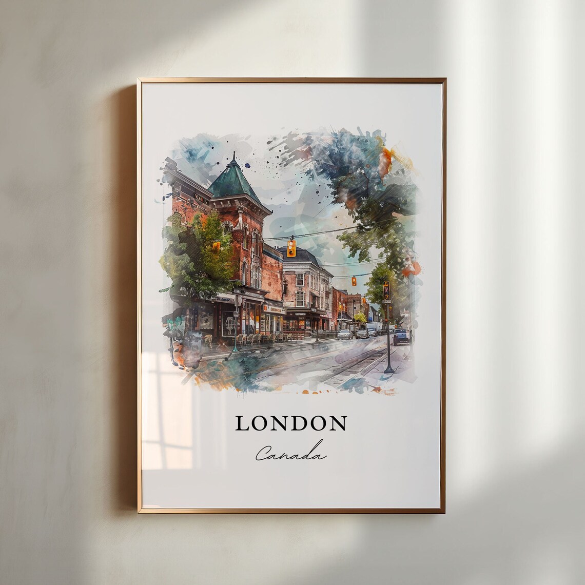 London Canada Watercolor Travel Poster, Lake Erie