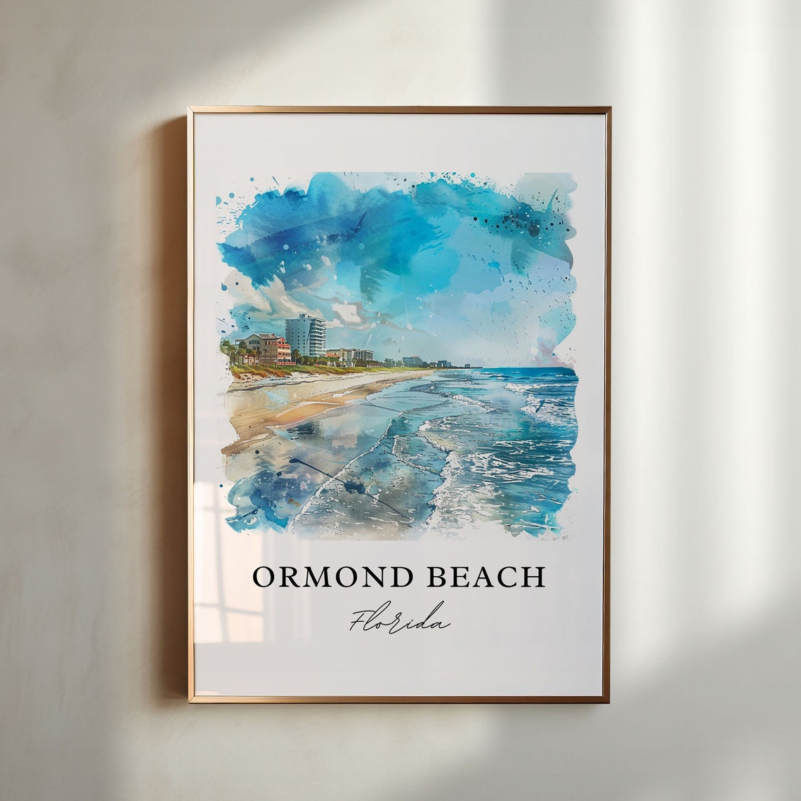 Ormond Beach Florida Watercolor Shoreline Beach Scene Poster
