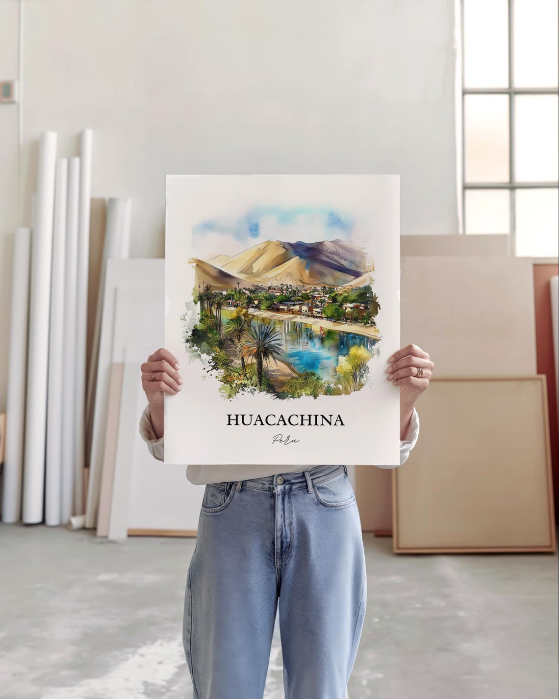 Huacachina Wall Art Ica Peru Print Watercolor Gift Travel Poster Housewarming - Image 3