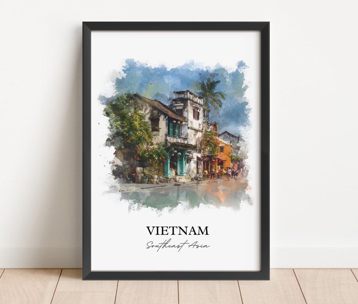 Vietnam Southeast Asia Watercolor Art Colonial Street Palms Poster - Image 4
