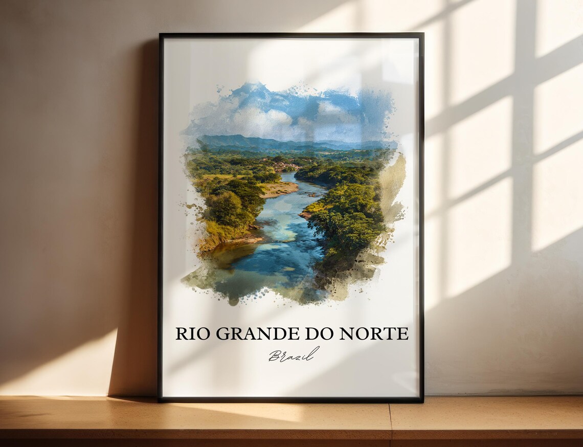 Rio Grande do Norte Brazil Watercolor River Valley Travel Poster