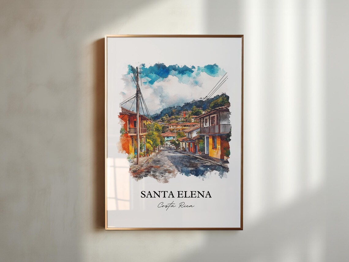 Santa Elena Costa Rica Street Scene Watercolor Travel Poster - Image 5