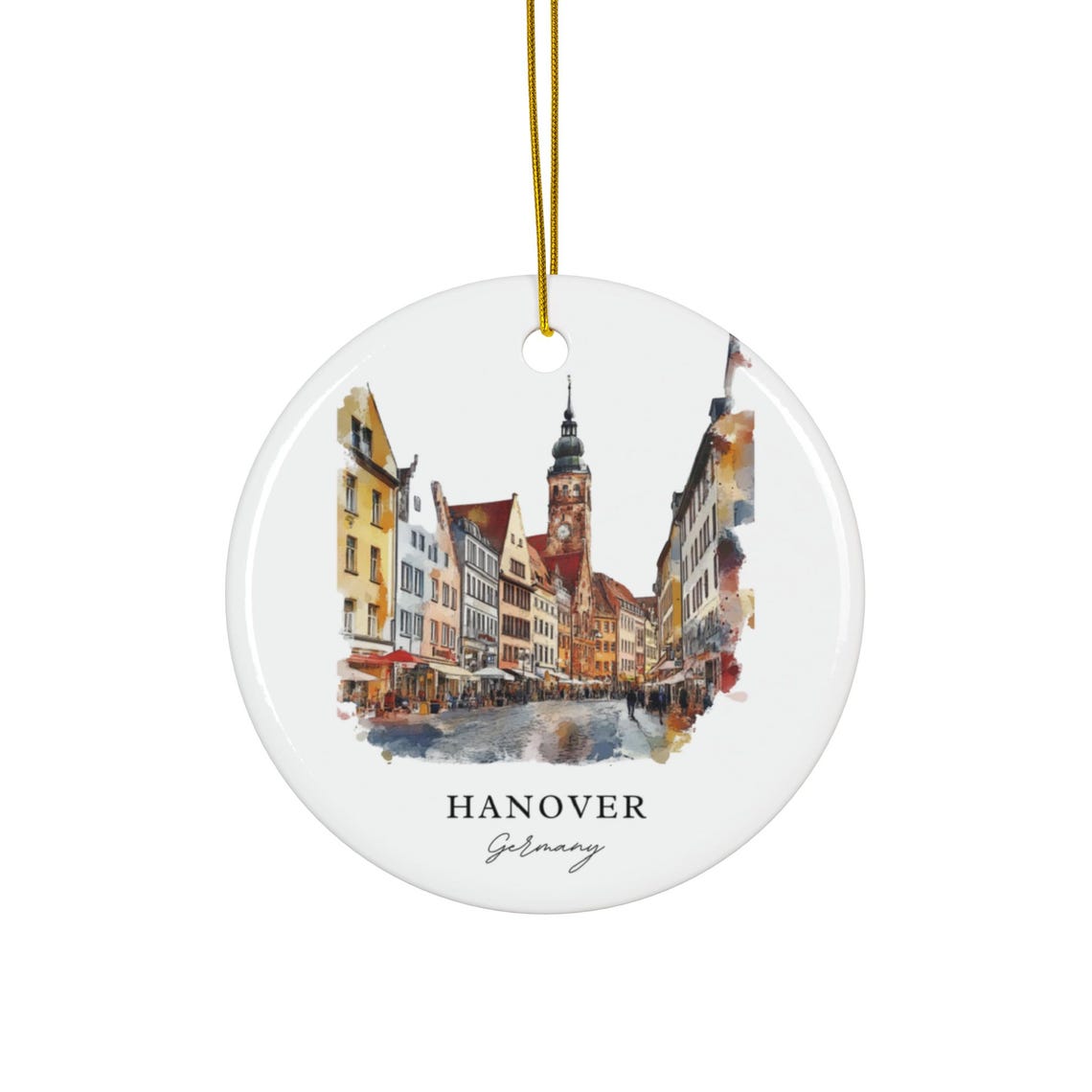 Hanover Germany Watercolor Historic Old Town Clock Tower Street Poster