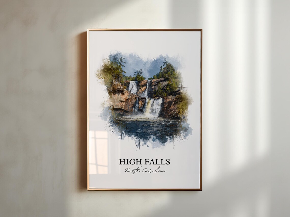 High Falls North Carolina Tiered Rock Cascade Watercolor Poster - Image 5