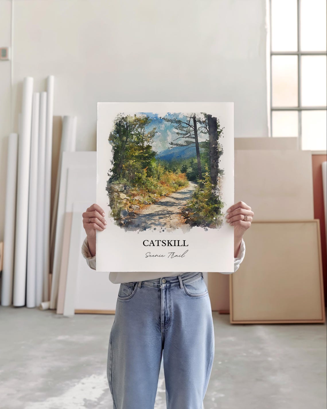 Catskill Scenic Trail Watercolor Forest Path Mountain View Poster - Image 4