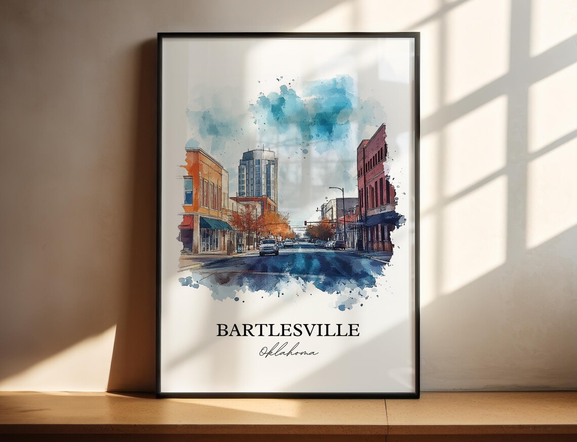 Bartlesville Oklahoma Watercolor Downtown Street Scene Poster