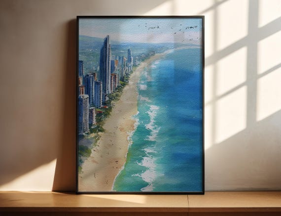 Gold Coast Watercolor Art Travel Print Australia Artwork Decor Aus Wall