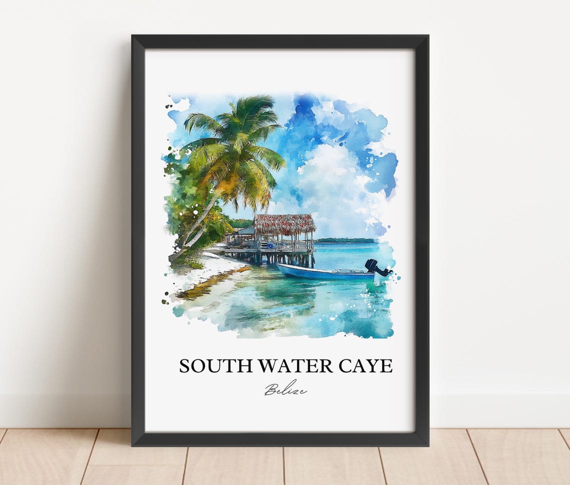 South Water Caye Wall Art Belize Print Watercolor Gift Travel Poster Housewarming - Image 2