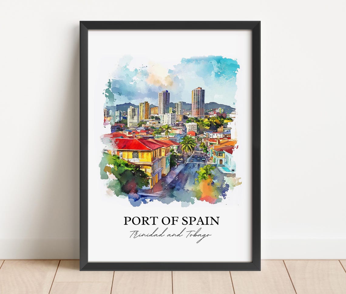 Port Of Spain Trinidad And Tobago Watercolor Travel Poster - Image 3