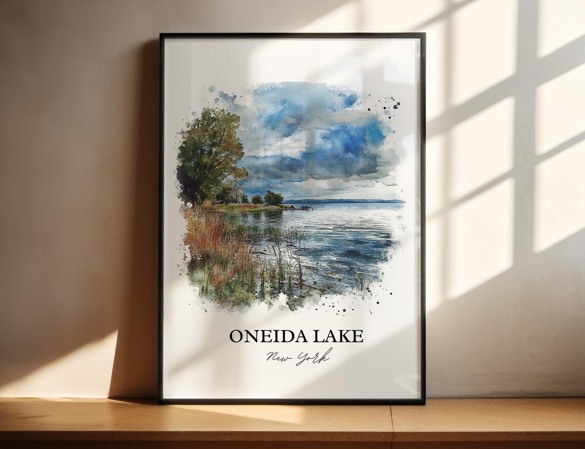 Oneida Lake New York Grassy Lakeshore Watercolor Lake Poster