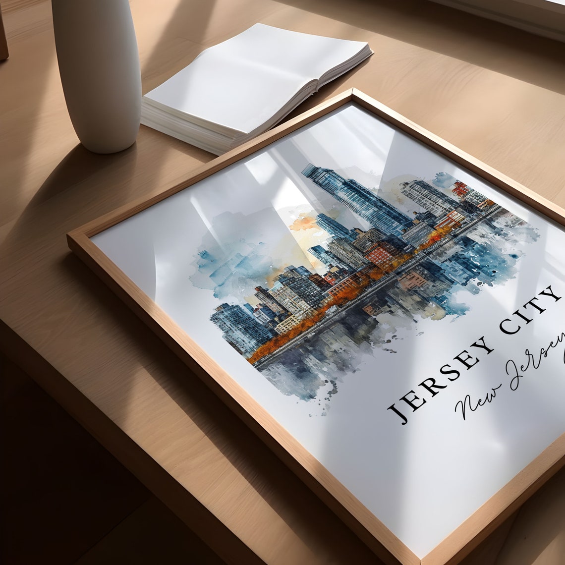 Jersey City New Jersey Skyline Waterfront Watercolor City Poster - Image 5