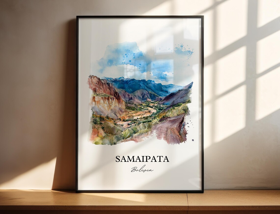 Samaipata Bolivia Watercolor Canyon Mountain Landscape Poster