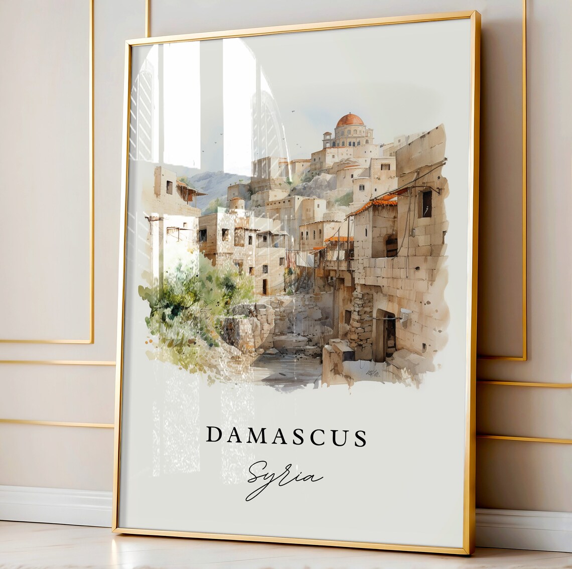 Damascus Syria Watercolor Ancient Old Town Stone Houses Poster - Image 3