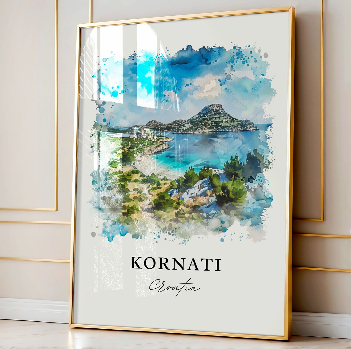 Kornati Croatia Island Coves Watercolor Seascape Travel Poster - Image 4