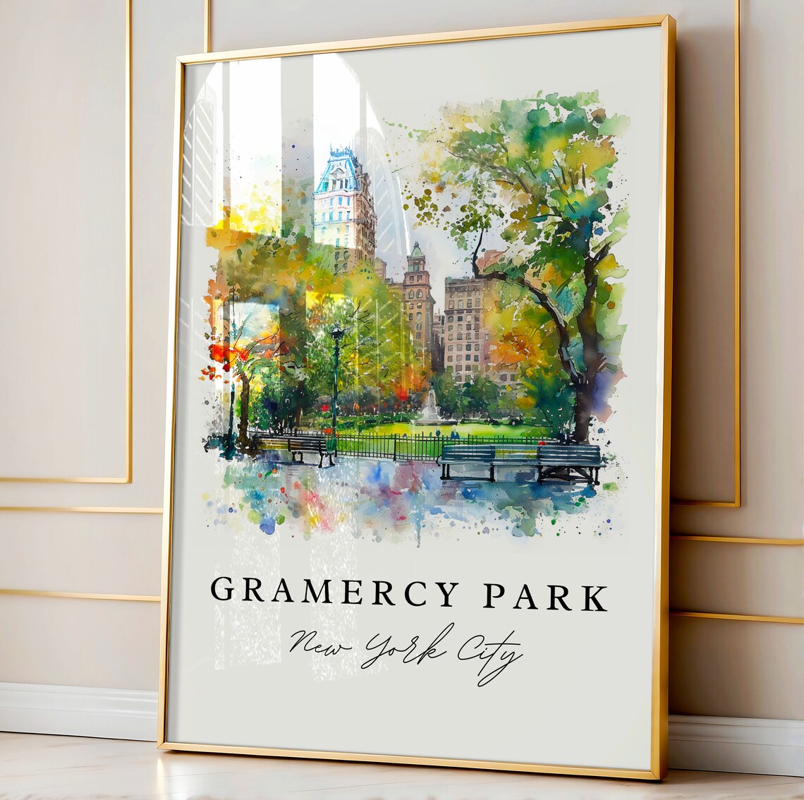 Gramercy Park New York City Green Urban Oasis Watercolor Poster - Image 4