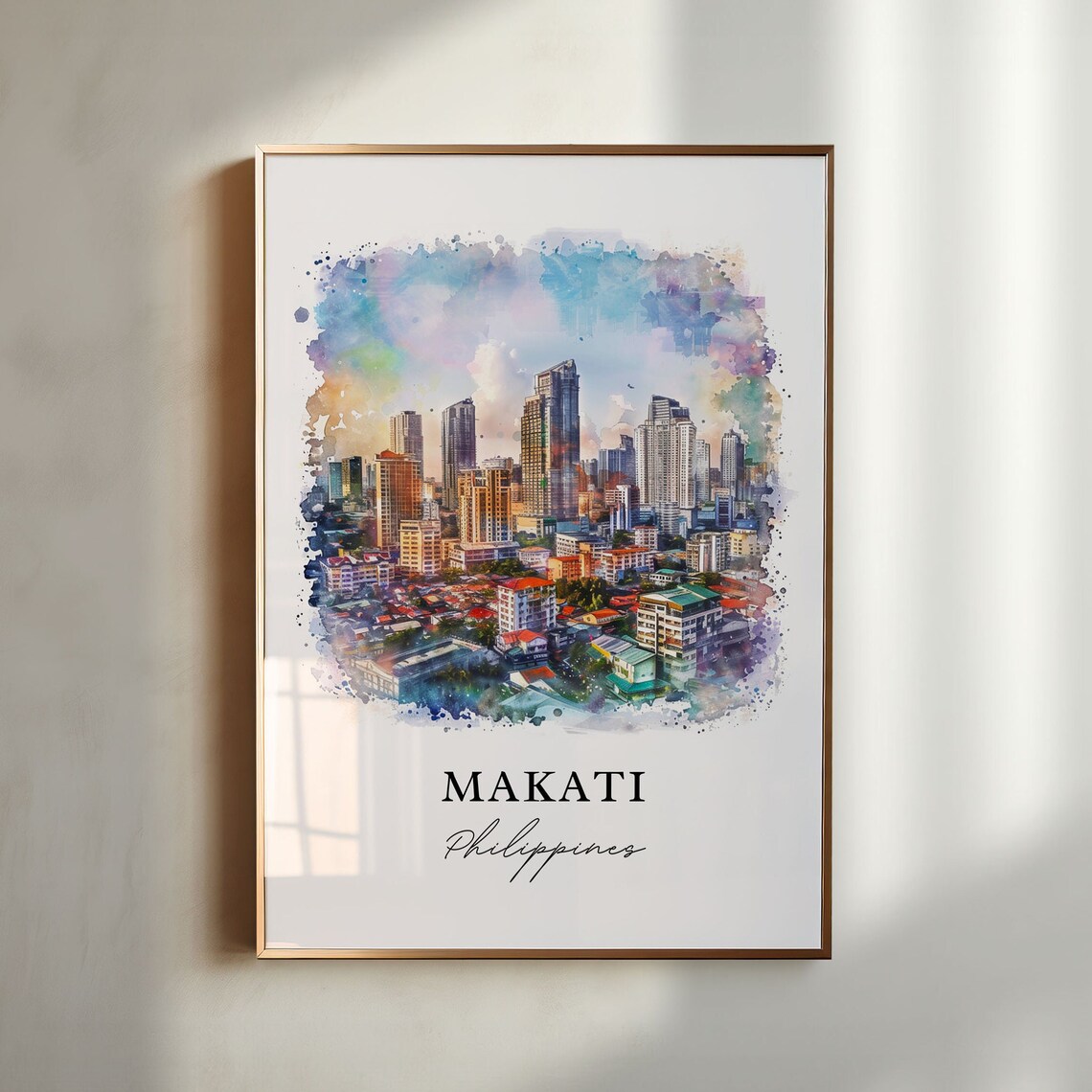 Makati Philippines Watercolor Sunset City Skyline Towers Poster