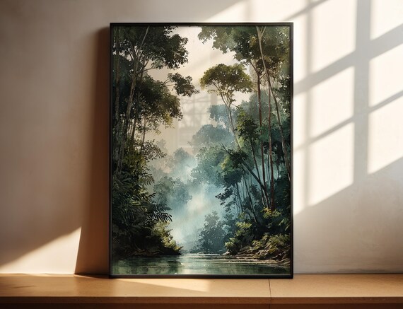 Madidi National Park Bolivia Misty Amazon Rainforest River Watercolor Poster
