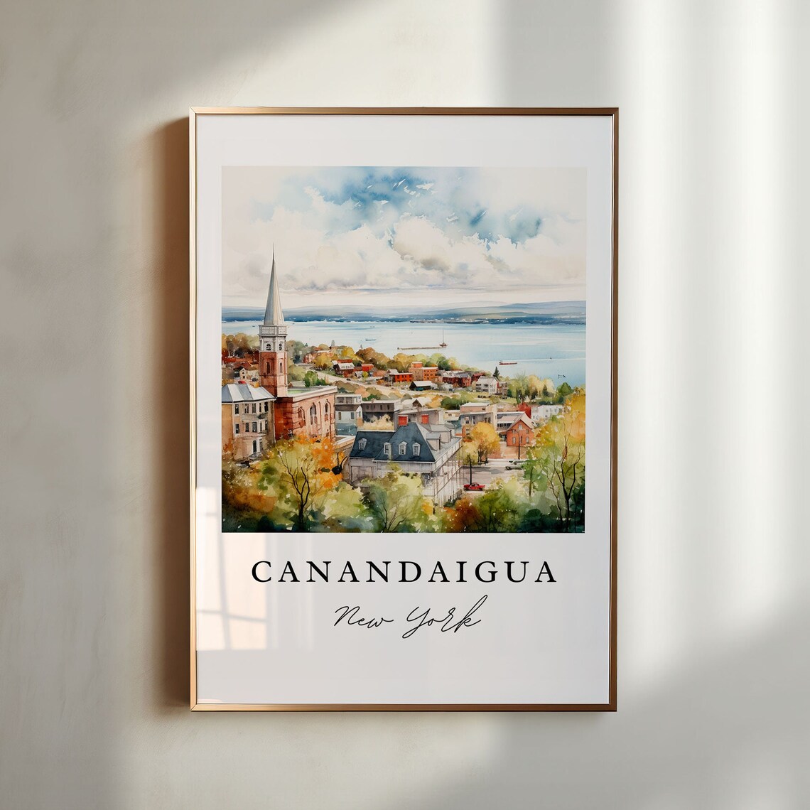 Canandaigua New York Finger Lakes Town Watercolor Lakeside Art Poster