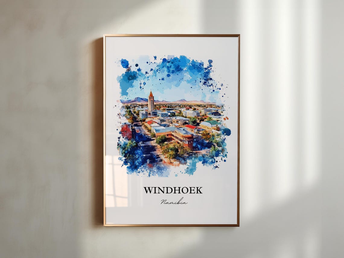Windhoek Namibia Watercolor City Skyline Landmark Travel Poster - Image 6