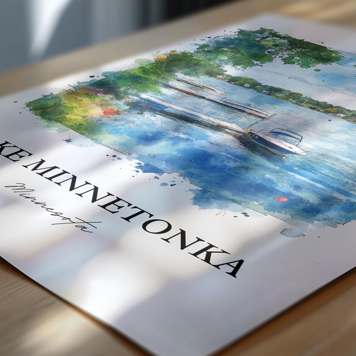 Lake Minnetonka Minnesota Summer Dock and Boats Watercolor Poster - Image 6