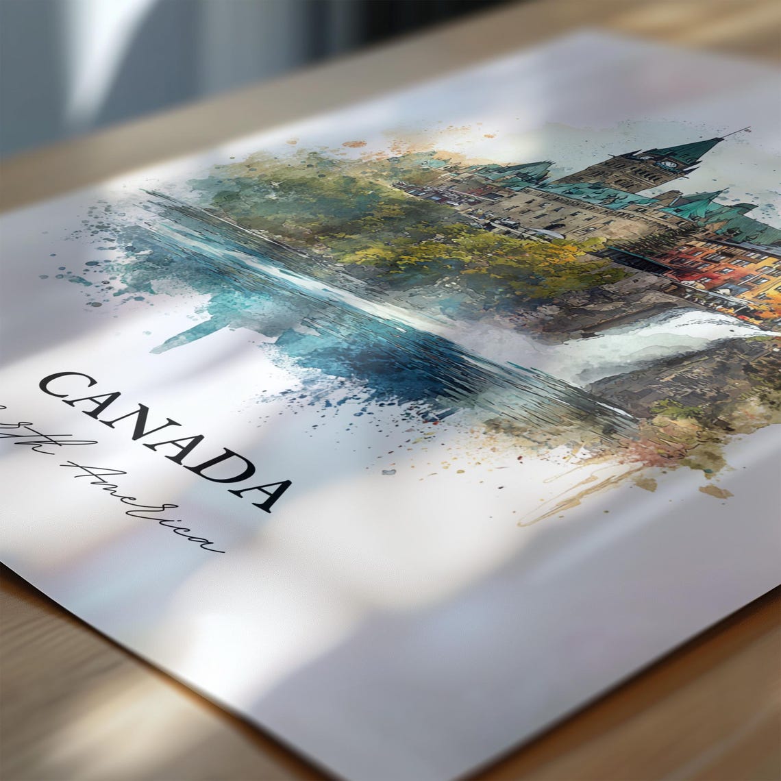 Canada Chateau Waterfall Scenic Watercolor Landmark Art Poster - Image 6