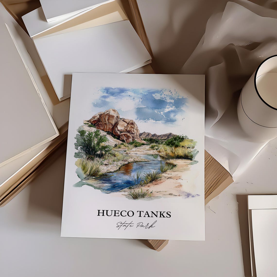 Hueco Tanks State Park Texas Rugged Desert Rock Watercolor Poster - Image 5