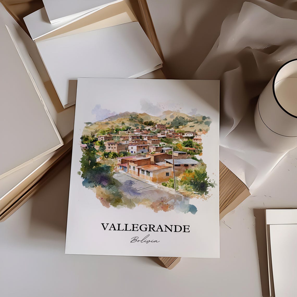 Vallegrande Watercolor Travel Poster, Bolivia - Image 3