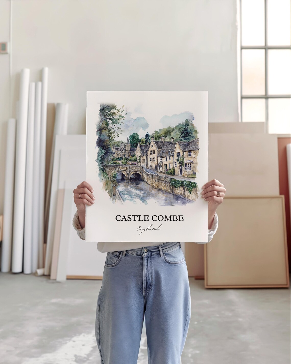 Castle Combe England Cotswold Village Bridge Watercolor Travel Poster - Image 4