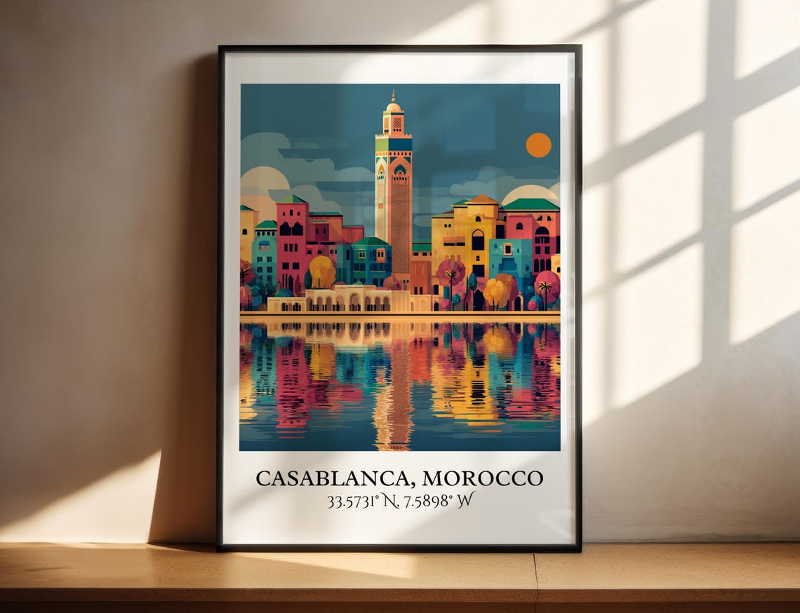 Casablanca Art Retro Travel Morocco Home Decor Gift Prints Housewarming