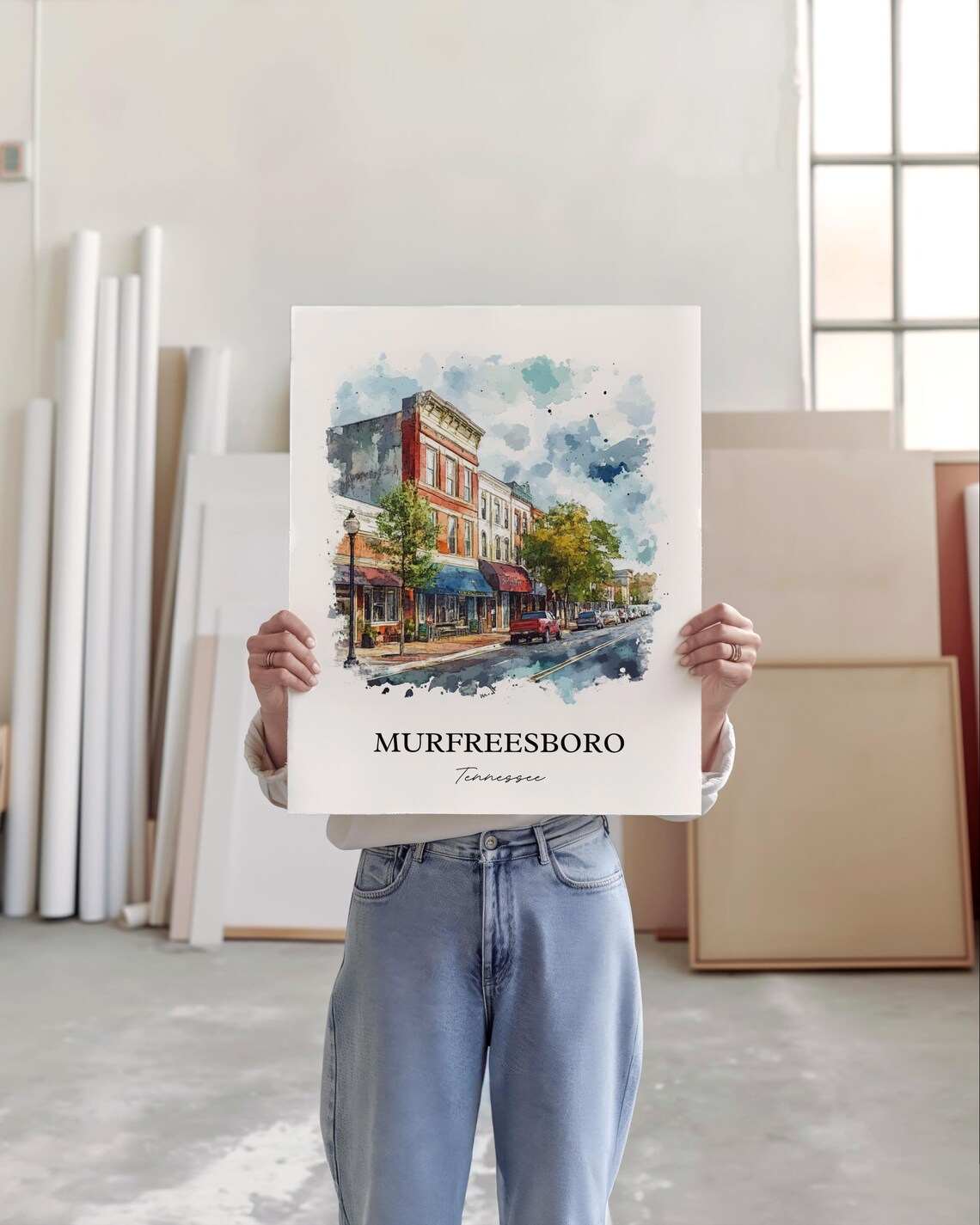 Murfreesboro Tennessee Watercolor Historic Main Street Poster - Image 4