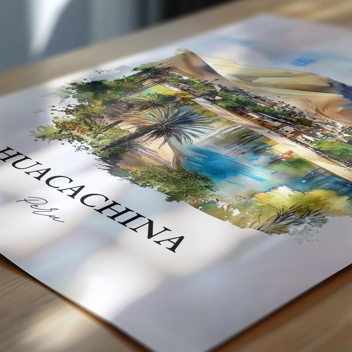 Huacachina Wall Art Ica Peru Print Watercolor Gift Travel Poster Housewarming - Image 6