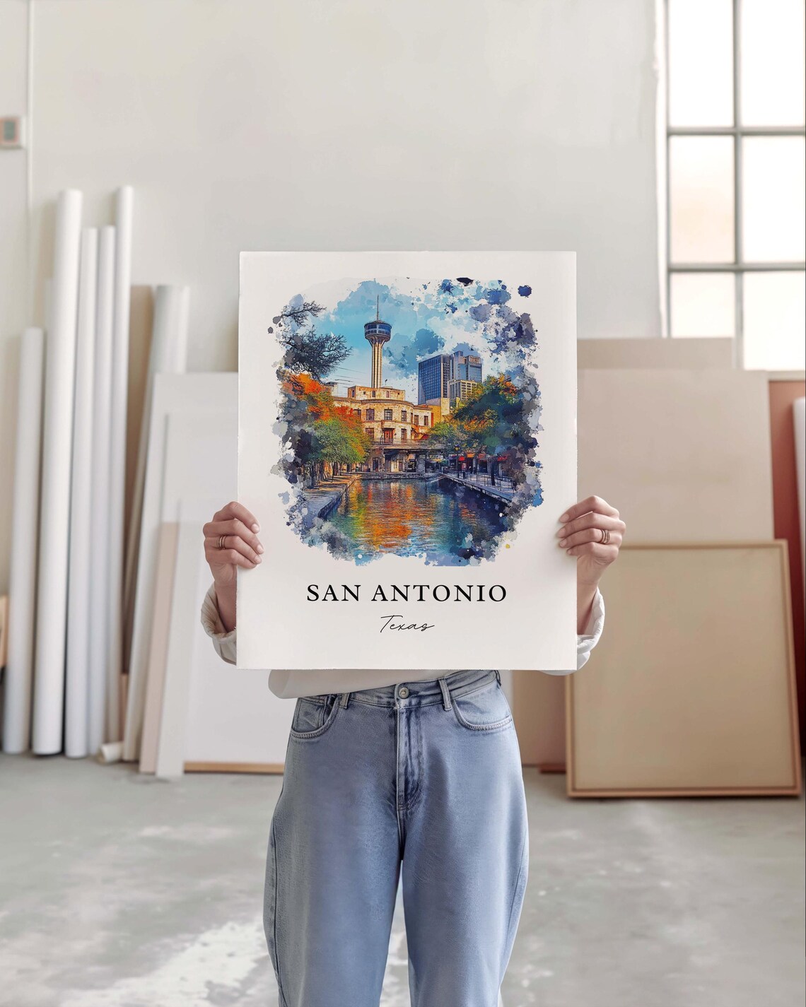 San Antonio, Texas Watercolor Travel Poster Art Print - Image 4