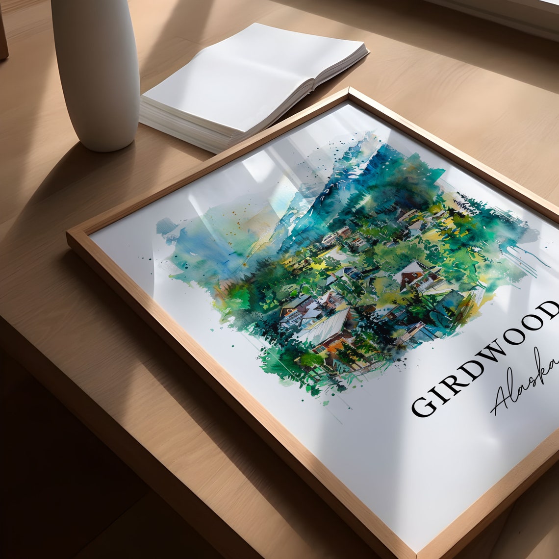 Girdwood Alaska Mountain Village Evergreen Watercolor Poster - Image 5