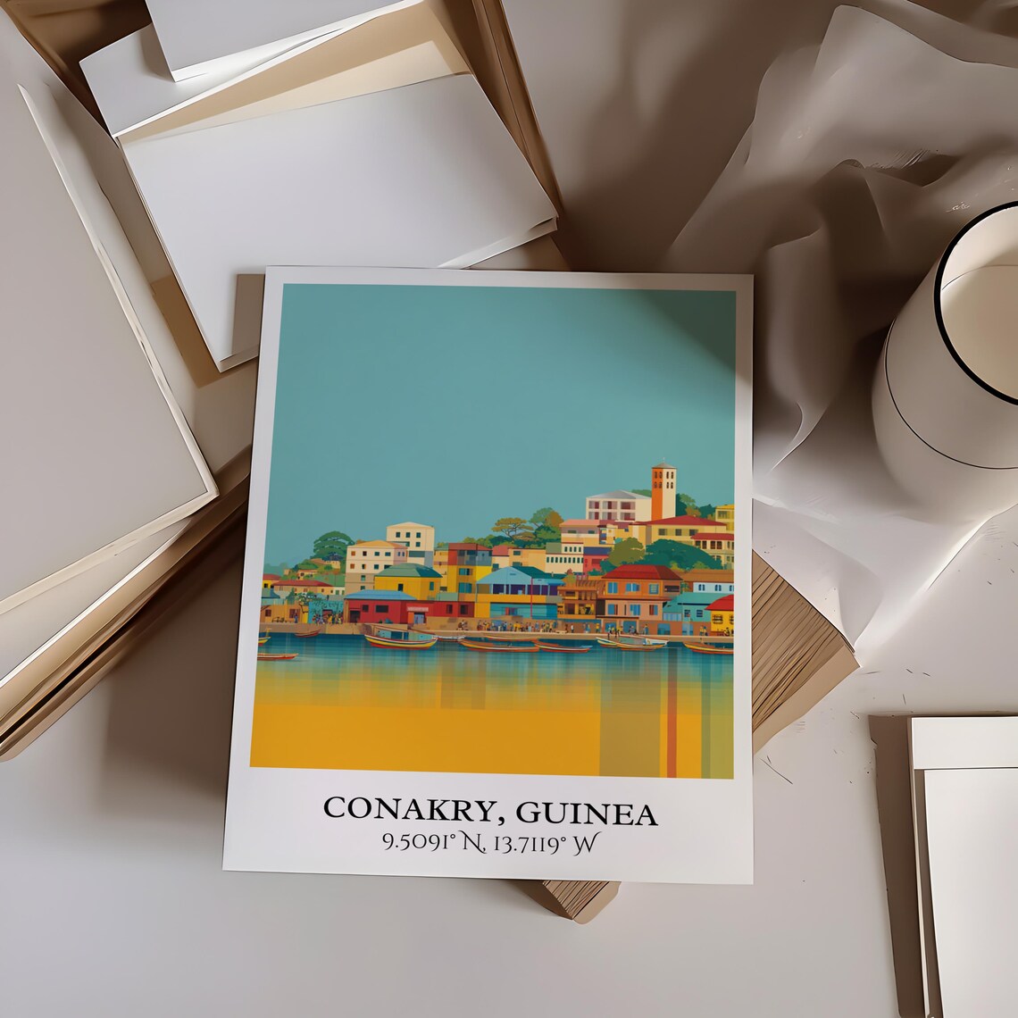 Conakry Guinea Harbor Boats Coastal Town Retro Travel Poster - Image 5
