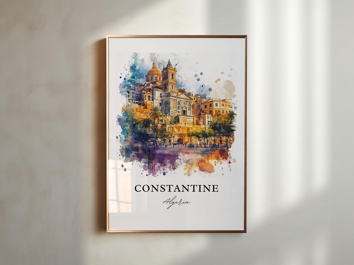 Constantine Algeria Golden Hilltop Old Town Watercolor Travel Poster