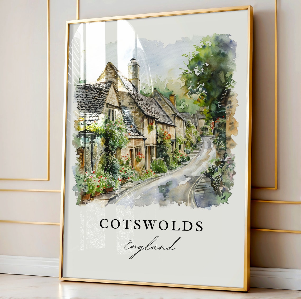Cotswolds England Watercolor Travel Poster, Art Print - Image 4