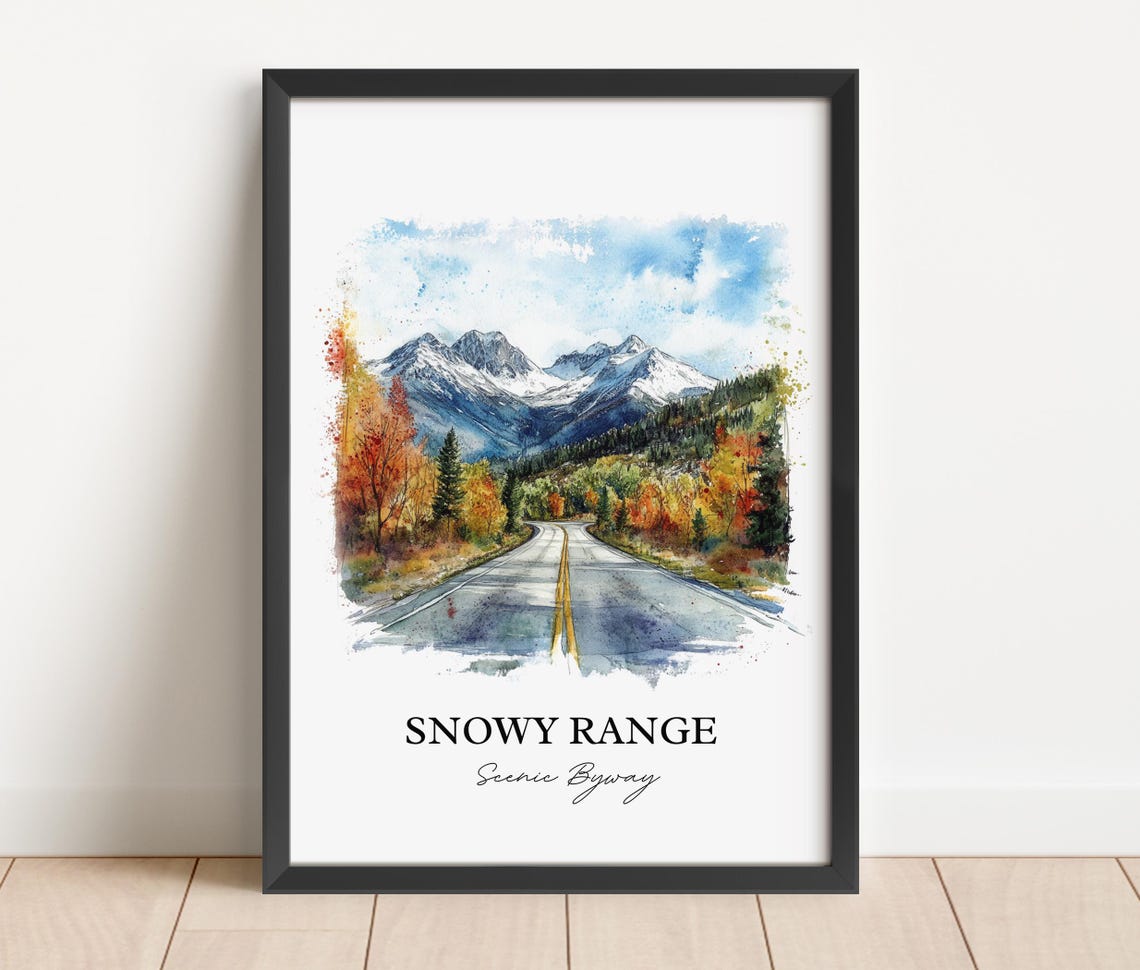 Snowy Range Scenic Byway Mountain Road Watercolor Travel Poster - Image 2