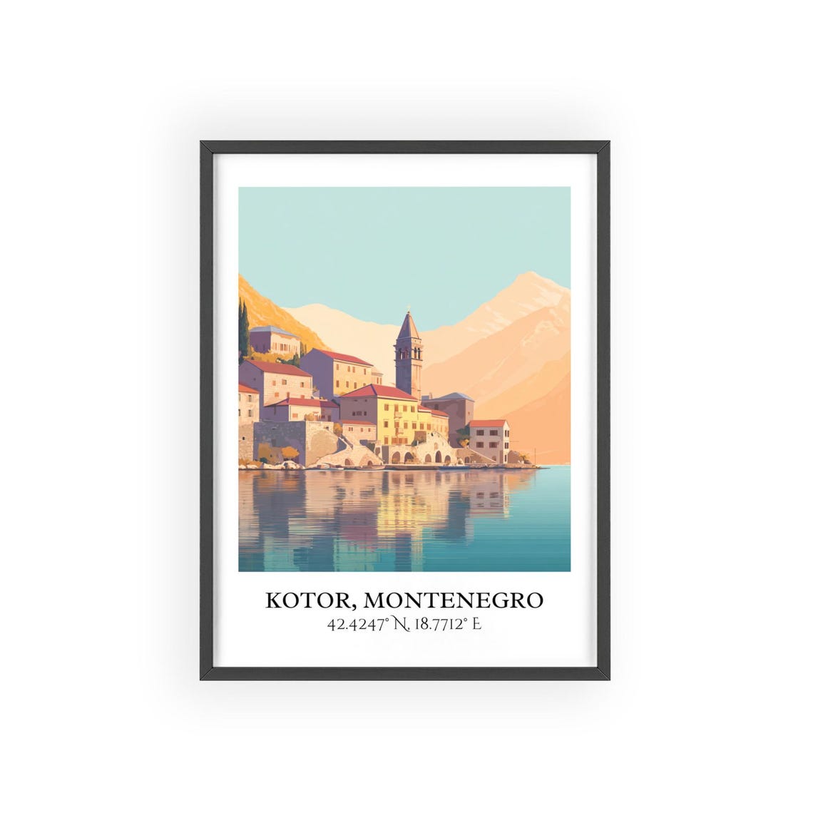 Kotor Montenegro Bay Old Town Church Tower Retro Travel Poster - Image 2