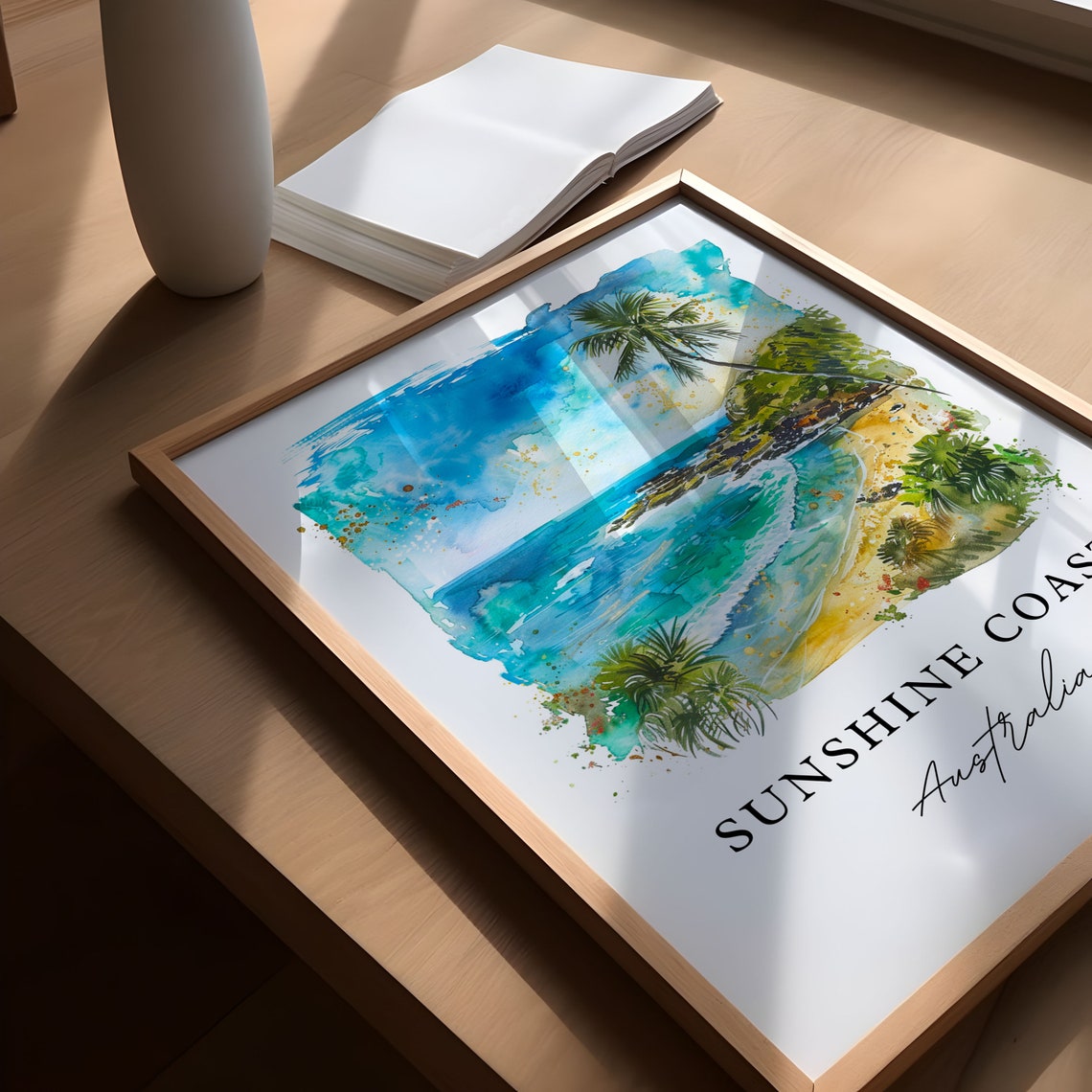 Sunshine Coast Australia Tropical Beach Watercolor Coastal Poster - Image 5