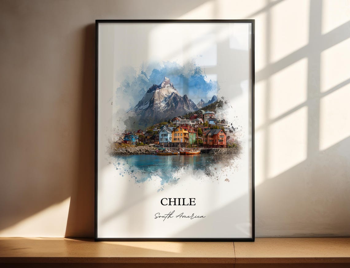 Chile Wall Art Print Watercolor Country Gift Travel Poster Housewarming