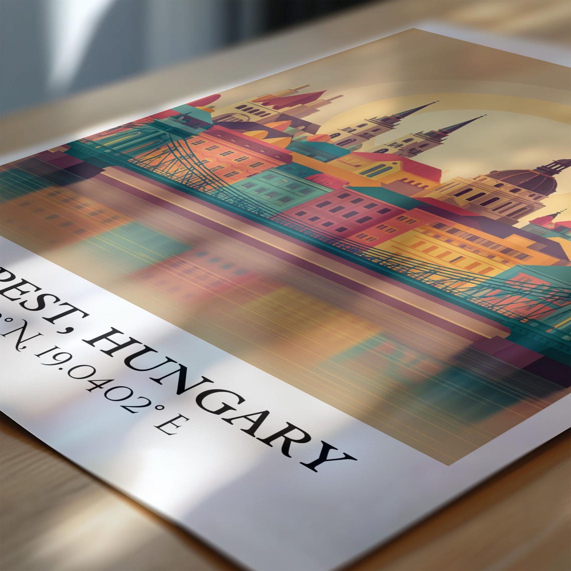 Budapest Hungary Warm Sunset Skyline Flat Illustration Poster - Image 6