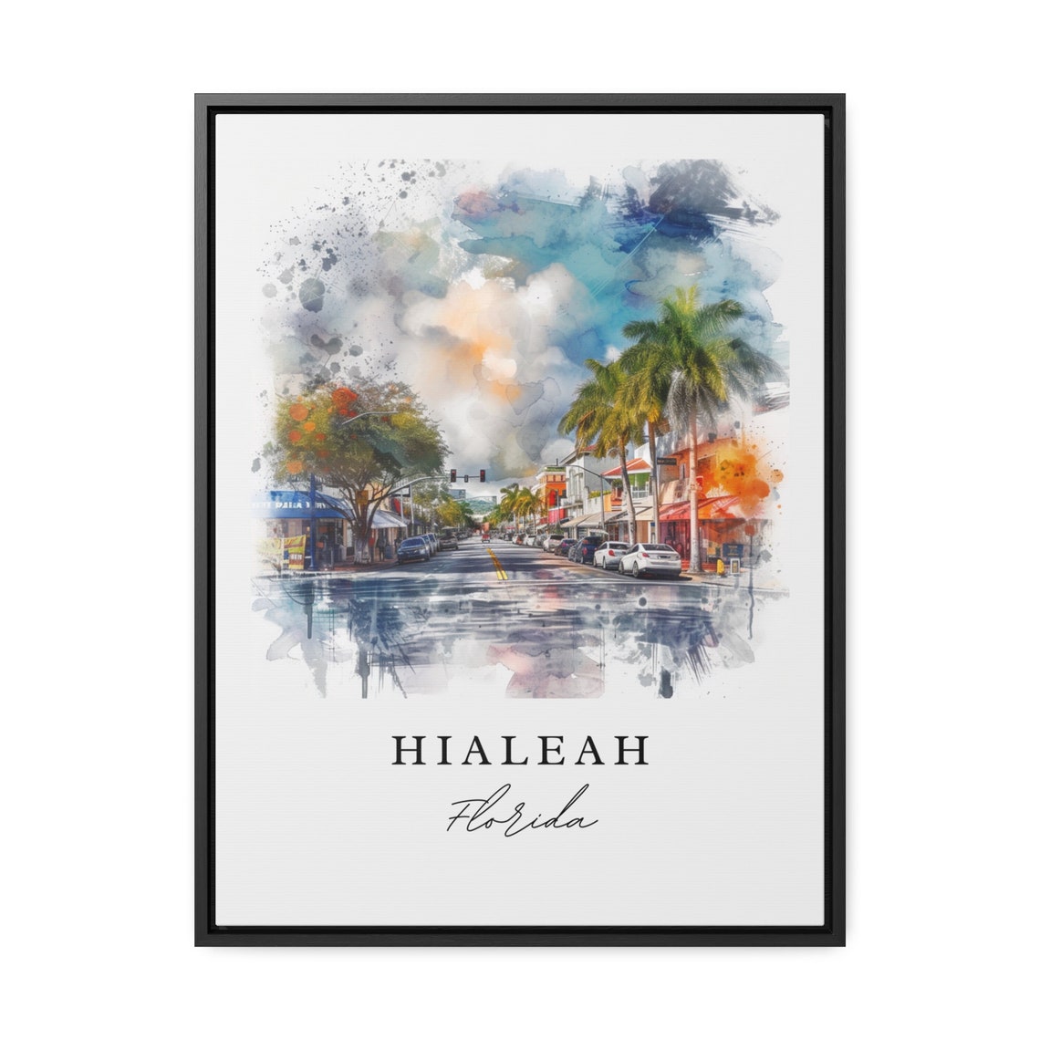 Hialeah Florida Palm Street Storefront Watercolor City Poster - Image 3