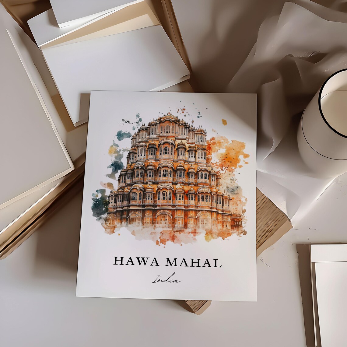 Hawa Mahal India Jaipur Pink Palace Watercolor Landmark Travel Poster - Image 6
