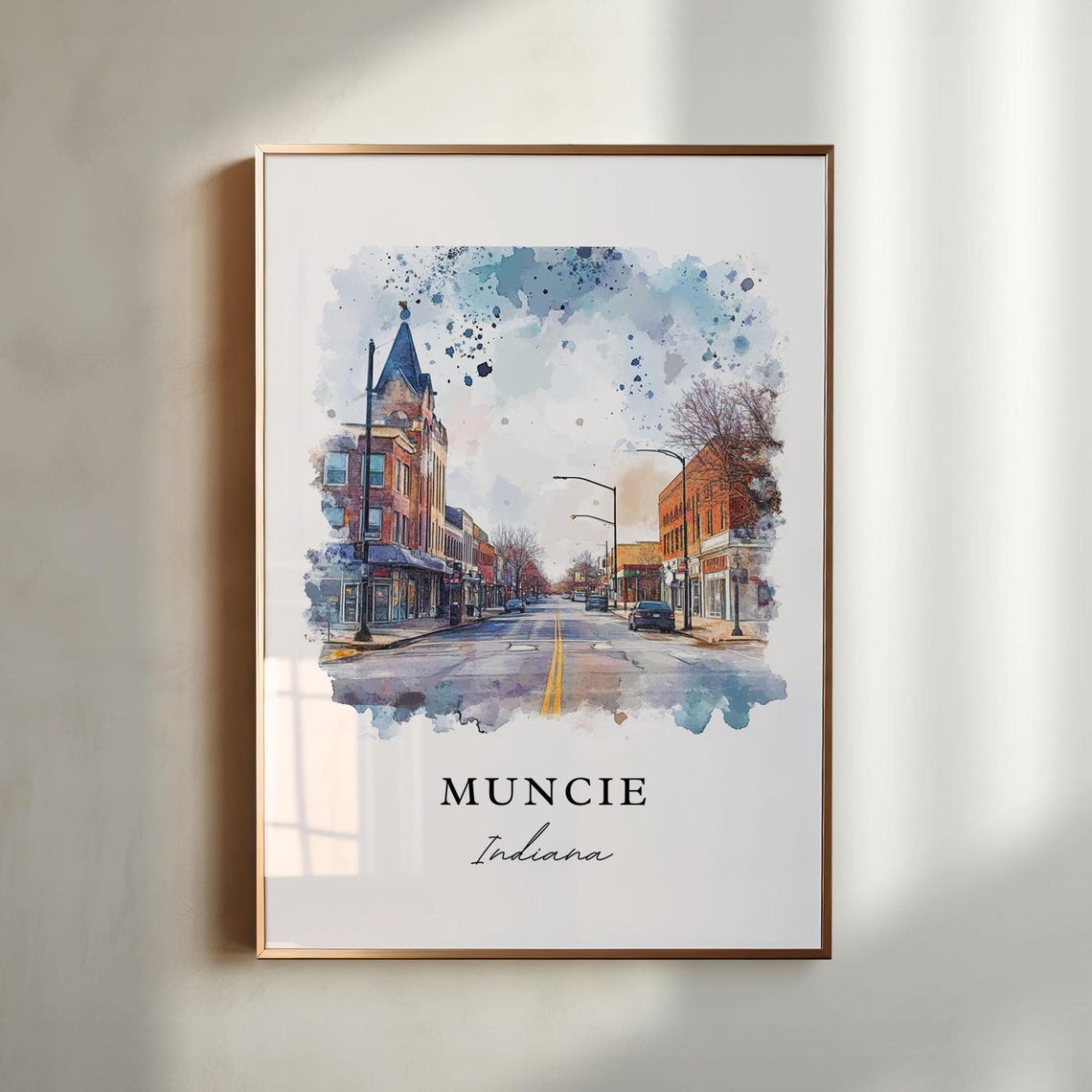 Muncie In Wall Art Muncie Indiana Print Muncie Watercolor Art Muncie Indiana Gift Travel Print Travel Poster Housewarming Gift