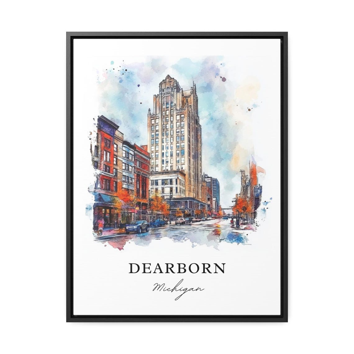 Dearborn Michigan Historic Art Deco Downtown Street Scene Poster