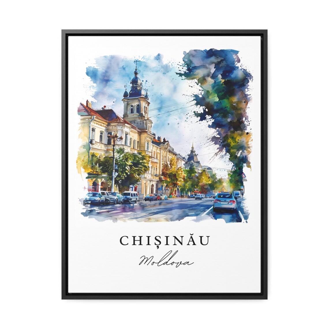 Chisinau Moldova City Street Bell Tower Watercolor Travel Poster - Image 2