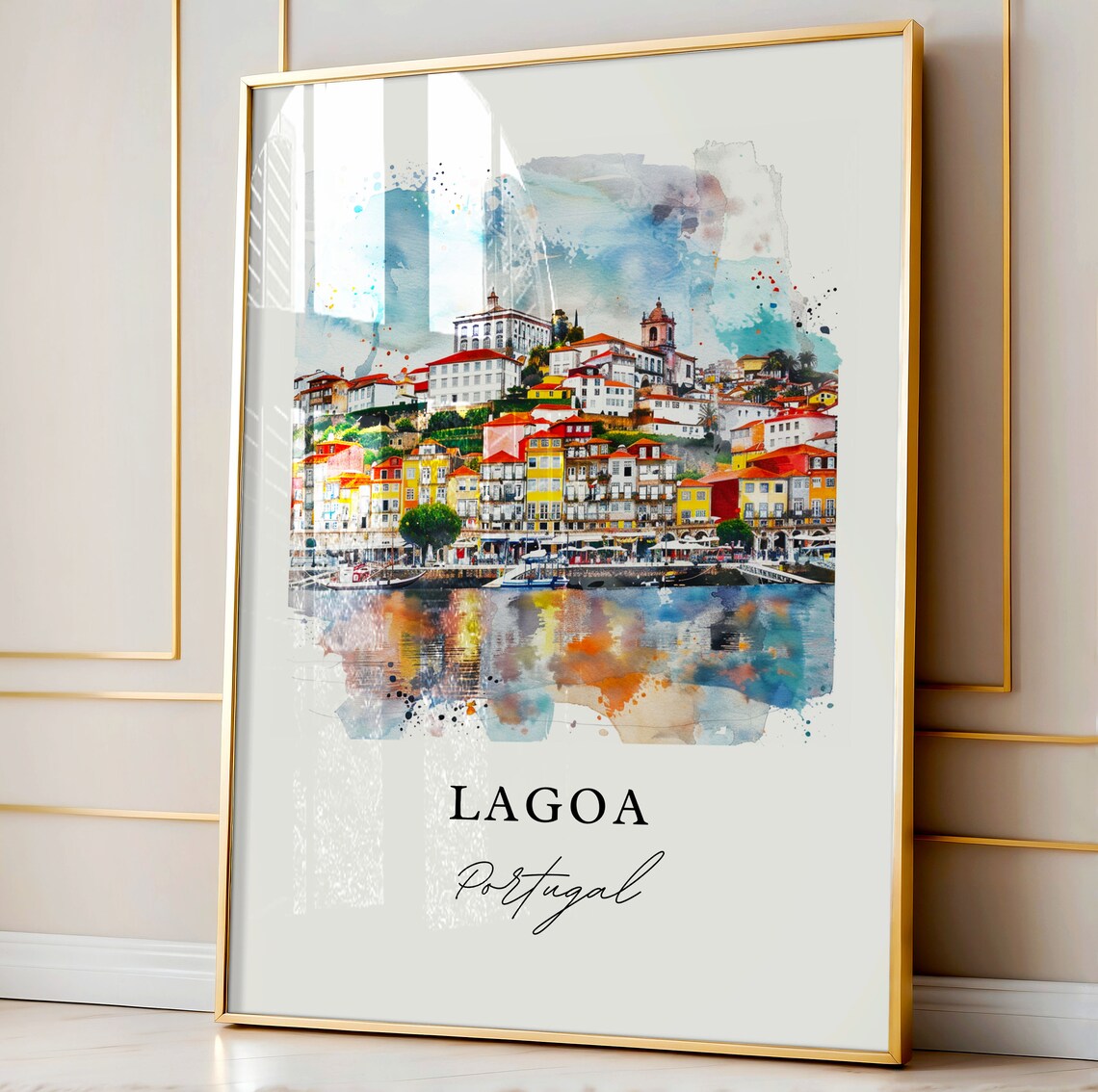 Lagoa Portugal Watercolor Riverside Town Colorful Houses Poster - Image 4