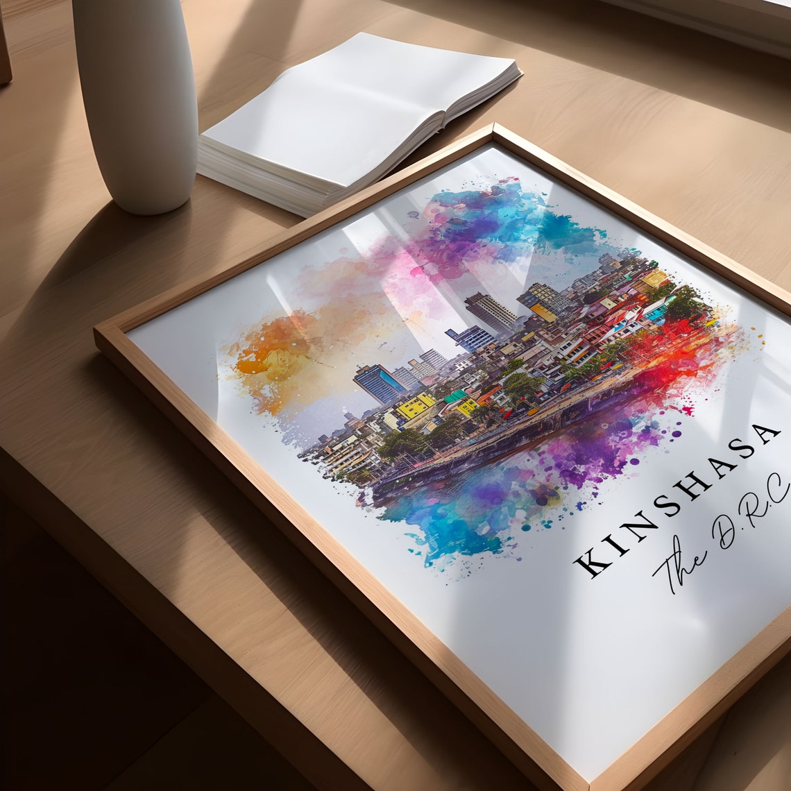 Kinshasa The DRC Riverfront Skyline Watercolor Travel Poster - Image 6