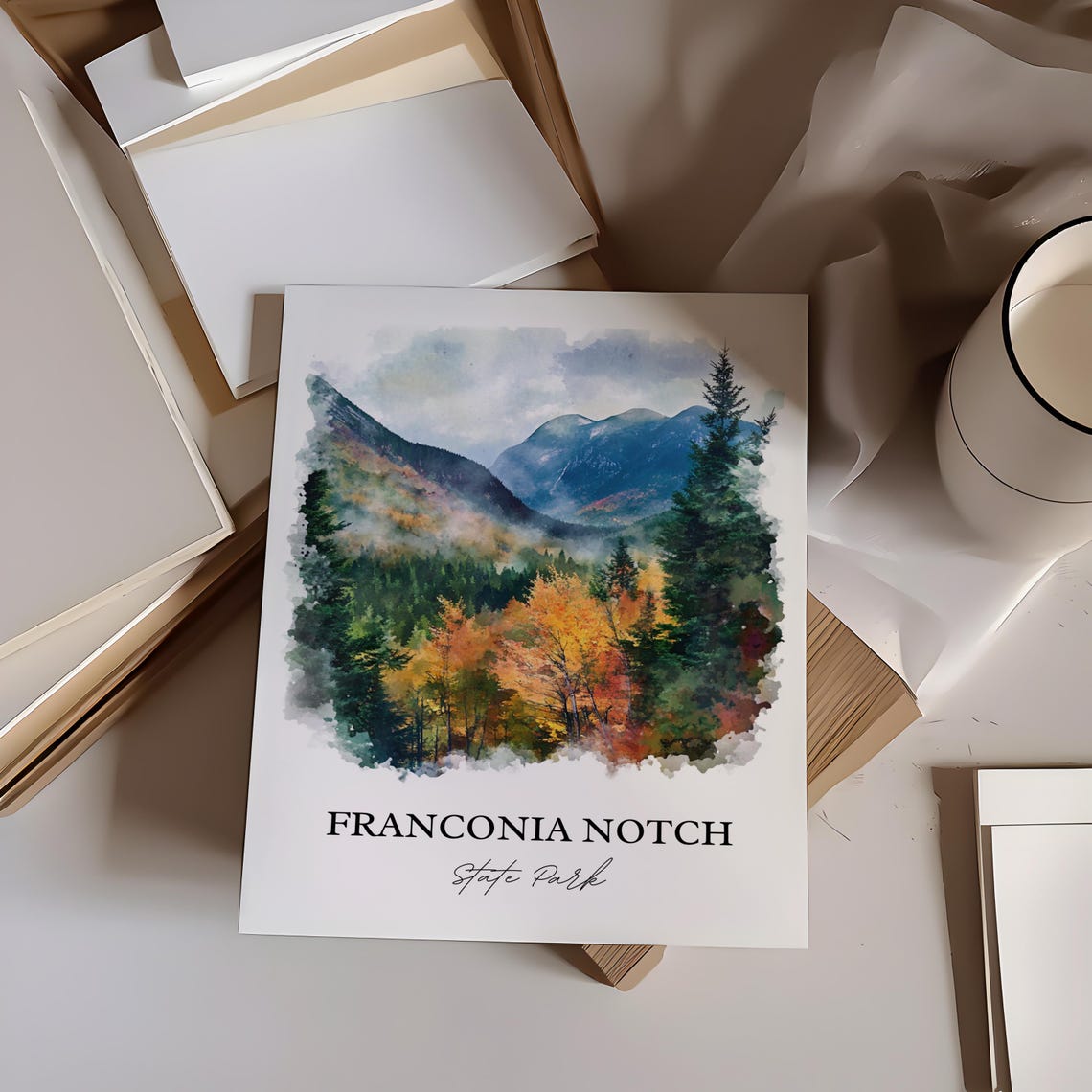 Franconia Notch State Park Autumn Mountains Watercolor Poster - Image 4