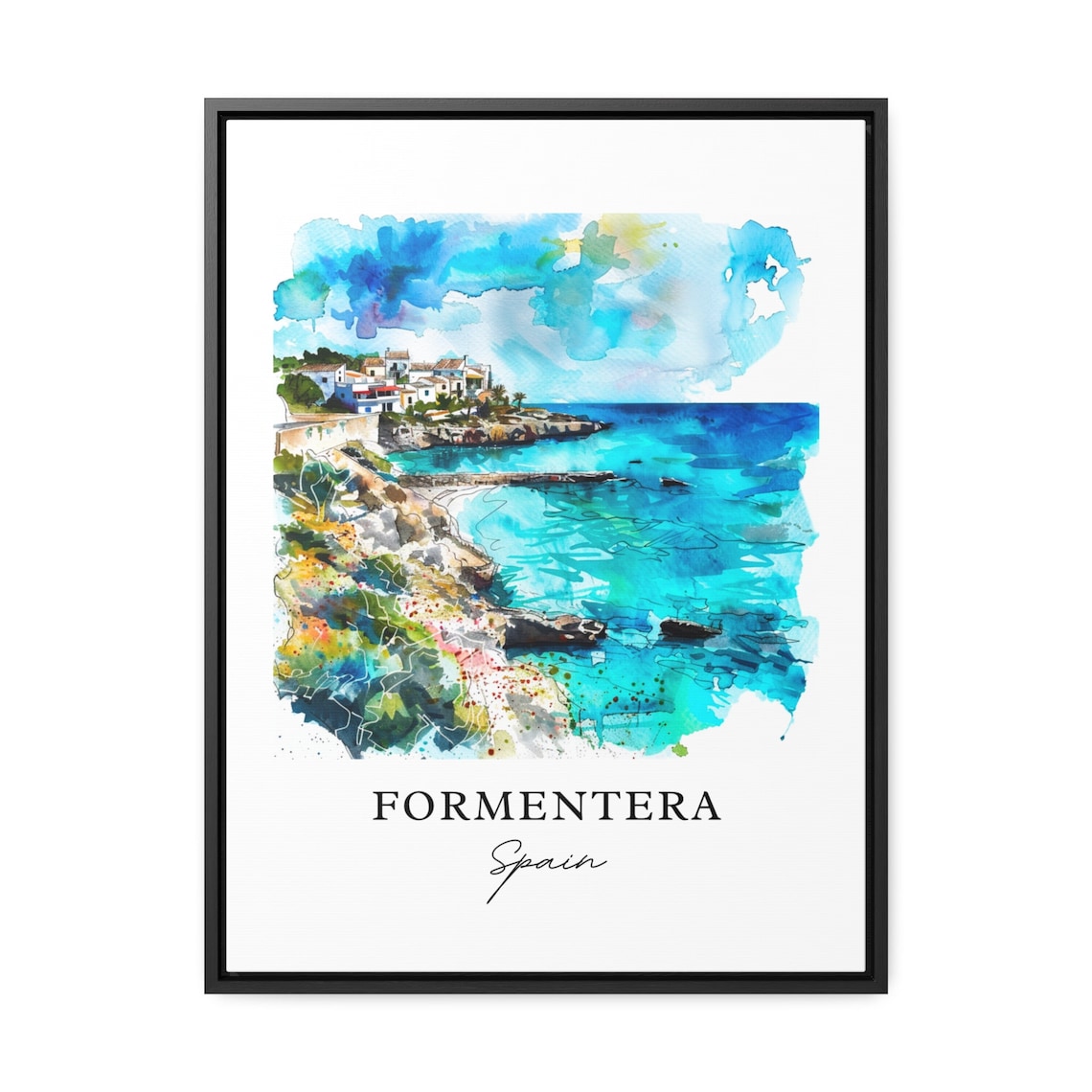 Formentera Spain Turquoise Cove Beach Watercolor Travel Poster - Image 3